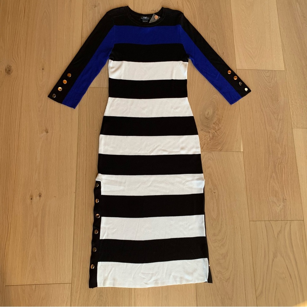 Midnight Velvet Striped Colorblock Sweater Maxi Dress Size L, NWOT